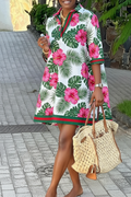 Hibiscus Tropical Floral Print Shirt Dress