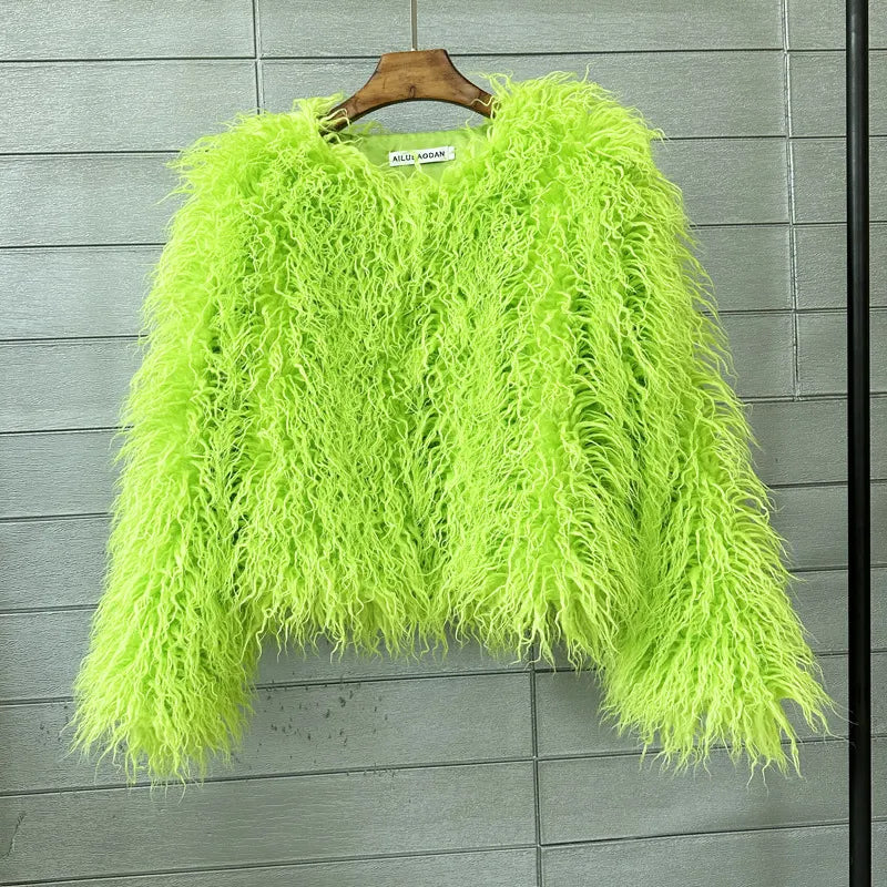 Fur Faux Fur Coat Korean Style Pure Color Tan Wool Women's Short