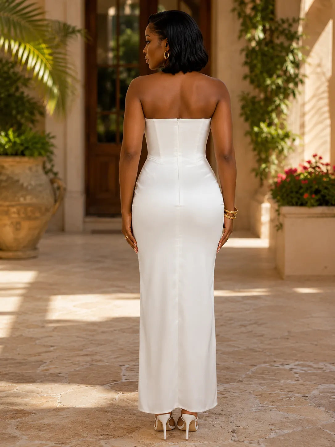 Strapless Fishbone Draped Slim Fit Evening Gowns Maxi Dresses