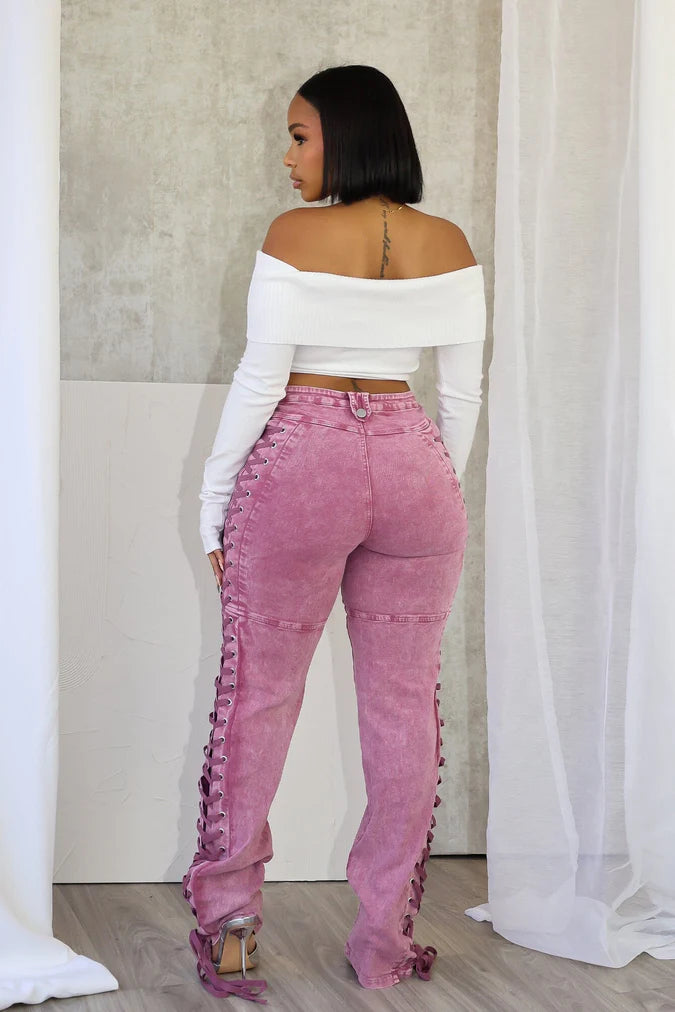 Side Lace Up Denim Jeans