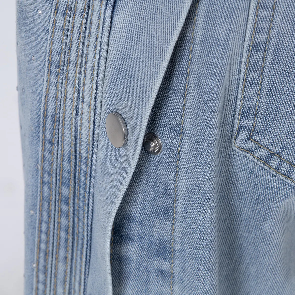 High-Waisted Rhinestone Embellished Side Button Jeans