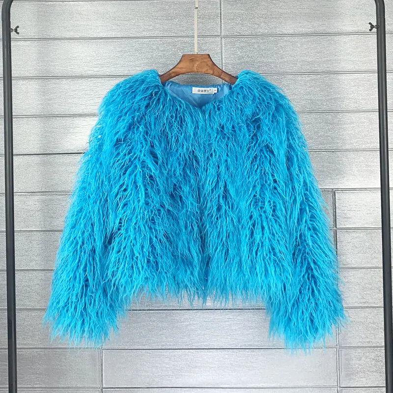 Fur Faux Fur Coat Korean Style Pure Color Tan Wool Women's Short