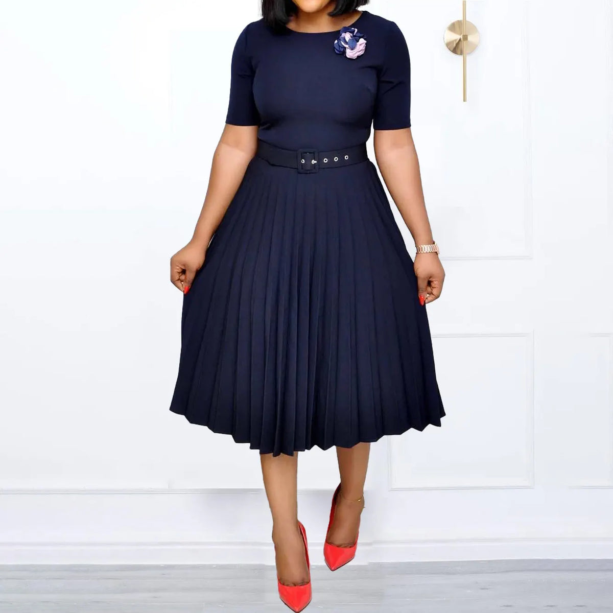 New Summer round Neck Mid-Length Pleated Skirt plus Size Dress