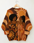 Orange Brown Sun Print Two Women Graphic Sweatshirt