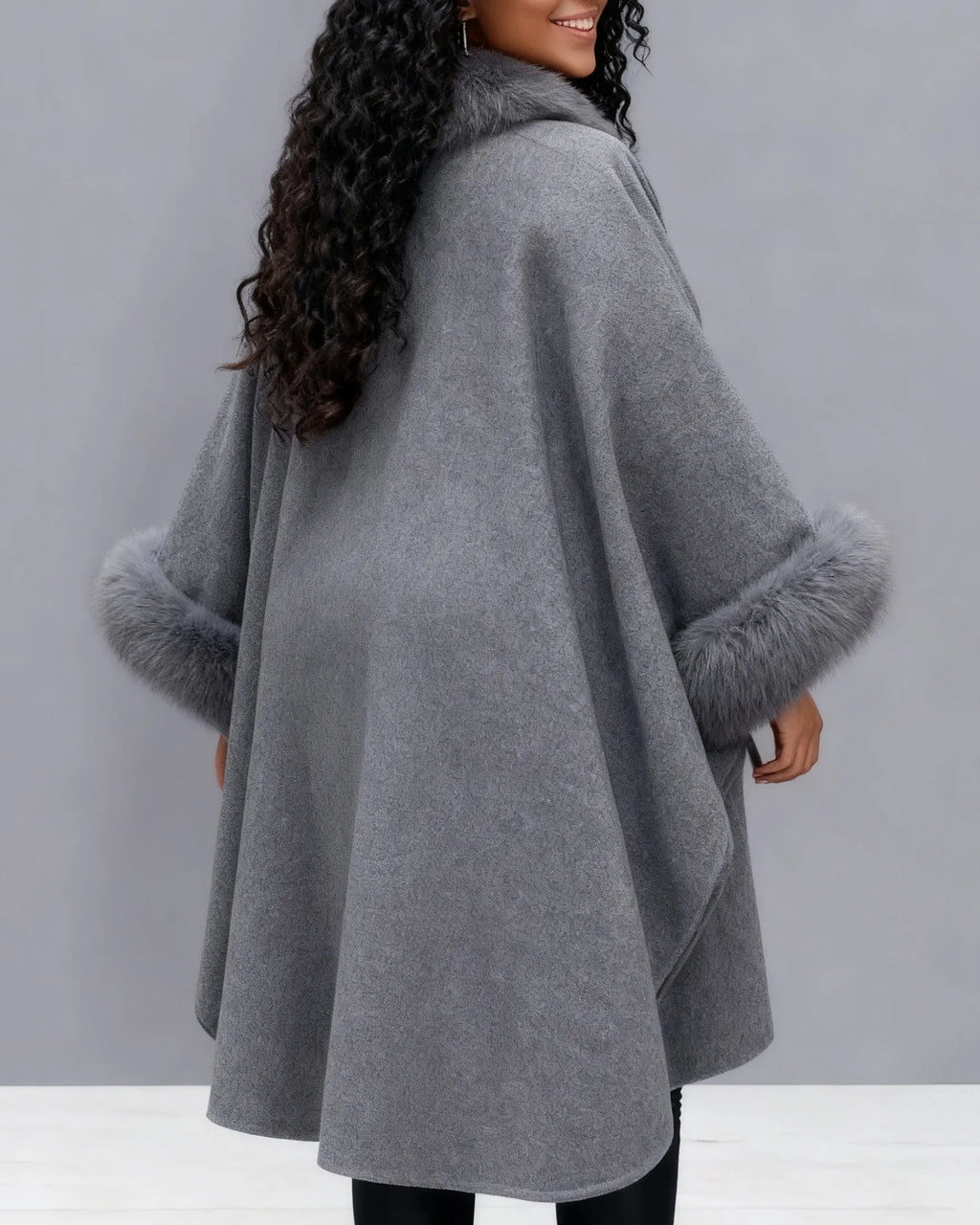 Autumn And Winter Large Rabbit Fur Collar Mid-length Woolen Coat Elegant Cape Shawl Hepburn Style Woolen Large Size Coat