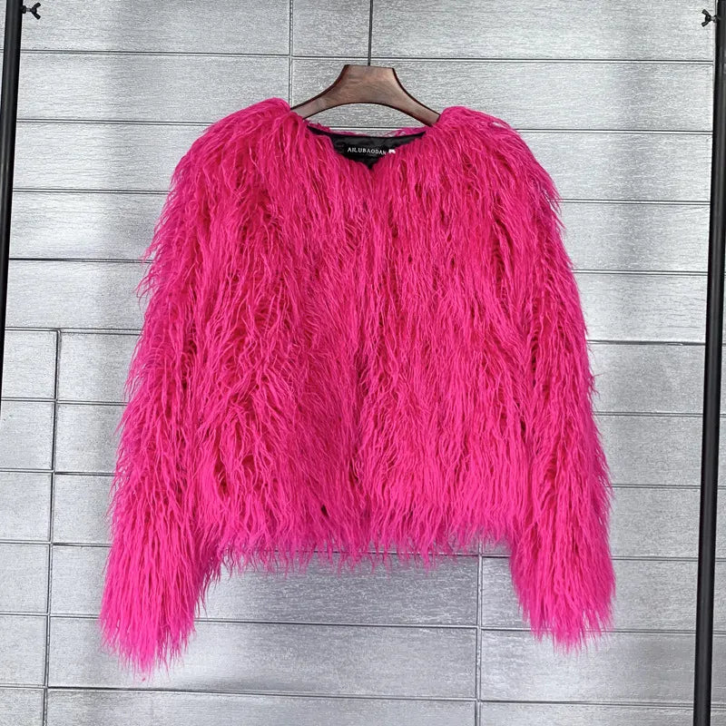 Fur Faux Fur Coat Korean Style Pure Color Tan Wool Women's Short