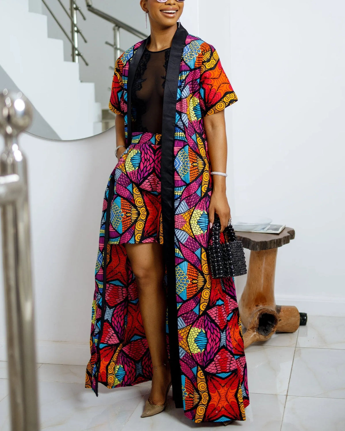 Women's Casual Print Kimono & Shorts Two-Piece Set