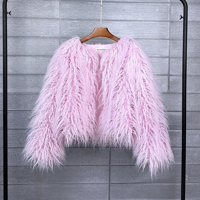 Fur Faux Fur Coat Korean Style Pure Color Tan Wool Women's Short