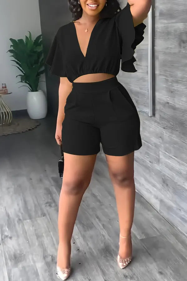 Bright V Neck Top & Shorts Set