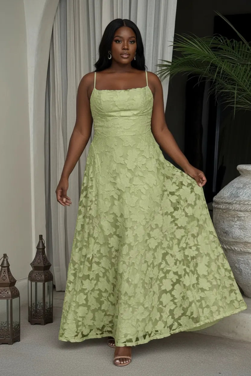 Floral Lace Appliqué Spaghetti Strap Maxi Dress