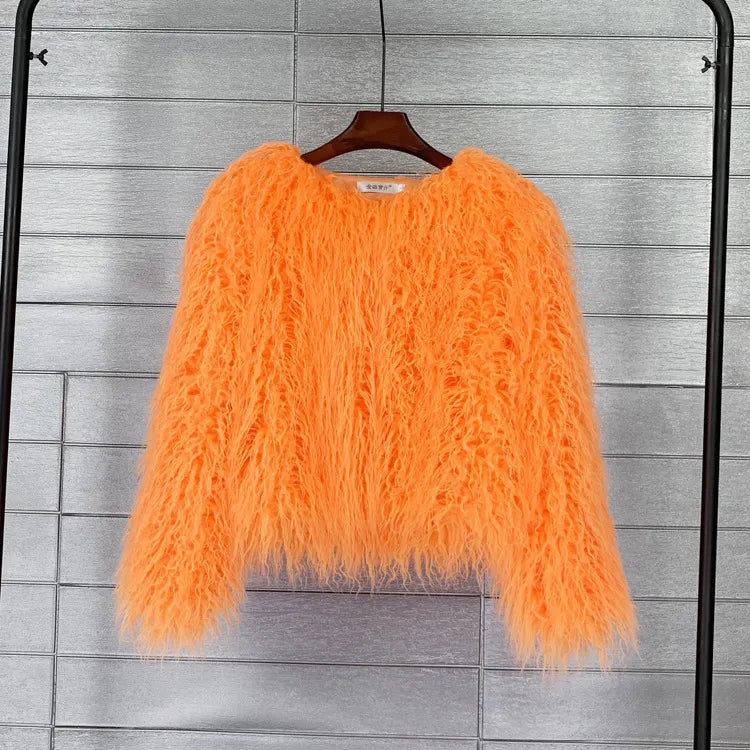 Fur Faux Fur Coat Korean Style Pure Color Tan Wool Women's Short