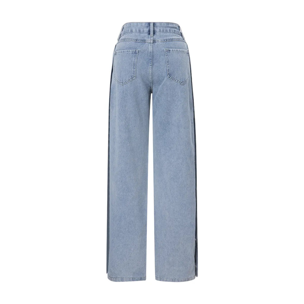 High-Waisted Rhinestone Embellished Side Button Jeans