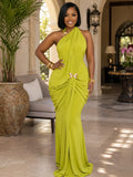 Halter Neck Butterfly Metal Decor Backless Ruffled Gowns Maxi Dresses