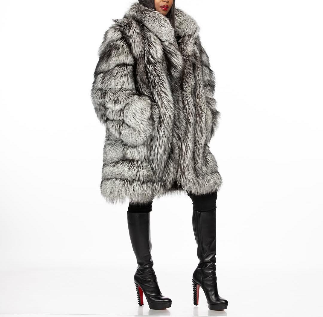 Women's mid-length eco-friendly fur coat