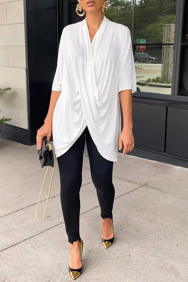 Fashion V Neck Pleated Blouses