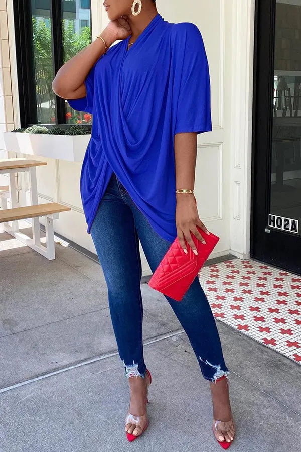 Fashion V Neck Pleated Blouses