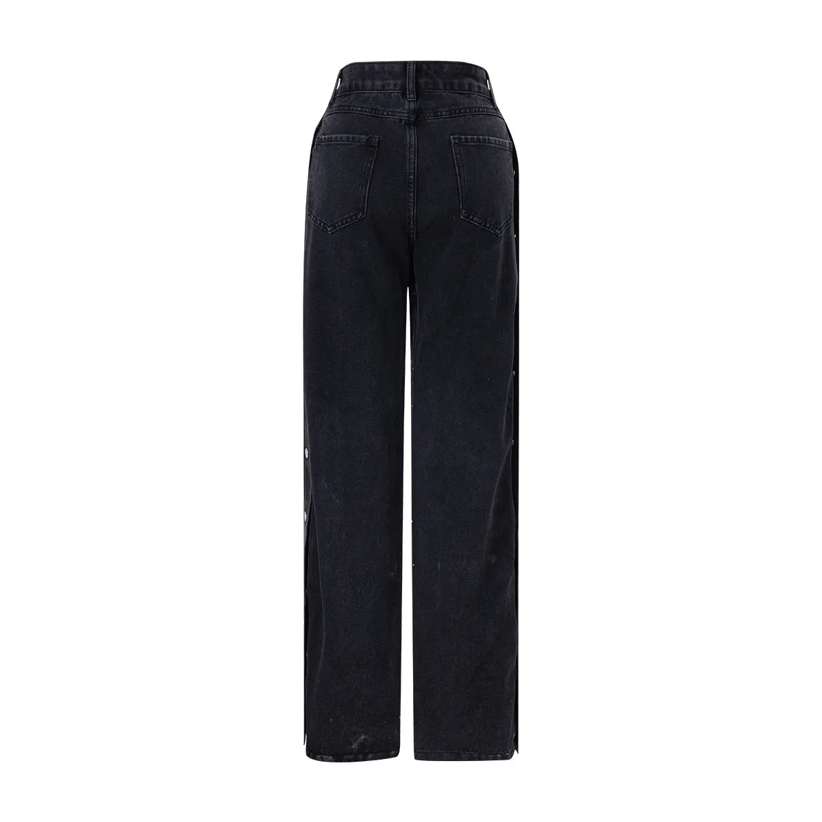 High-Waisted Rhinestone Embellished Side Button Jeans