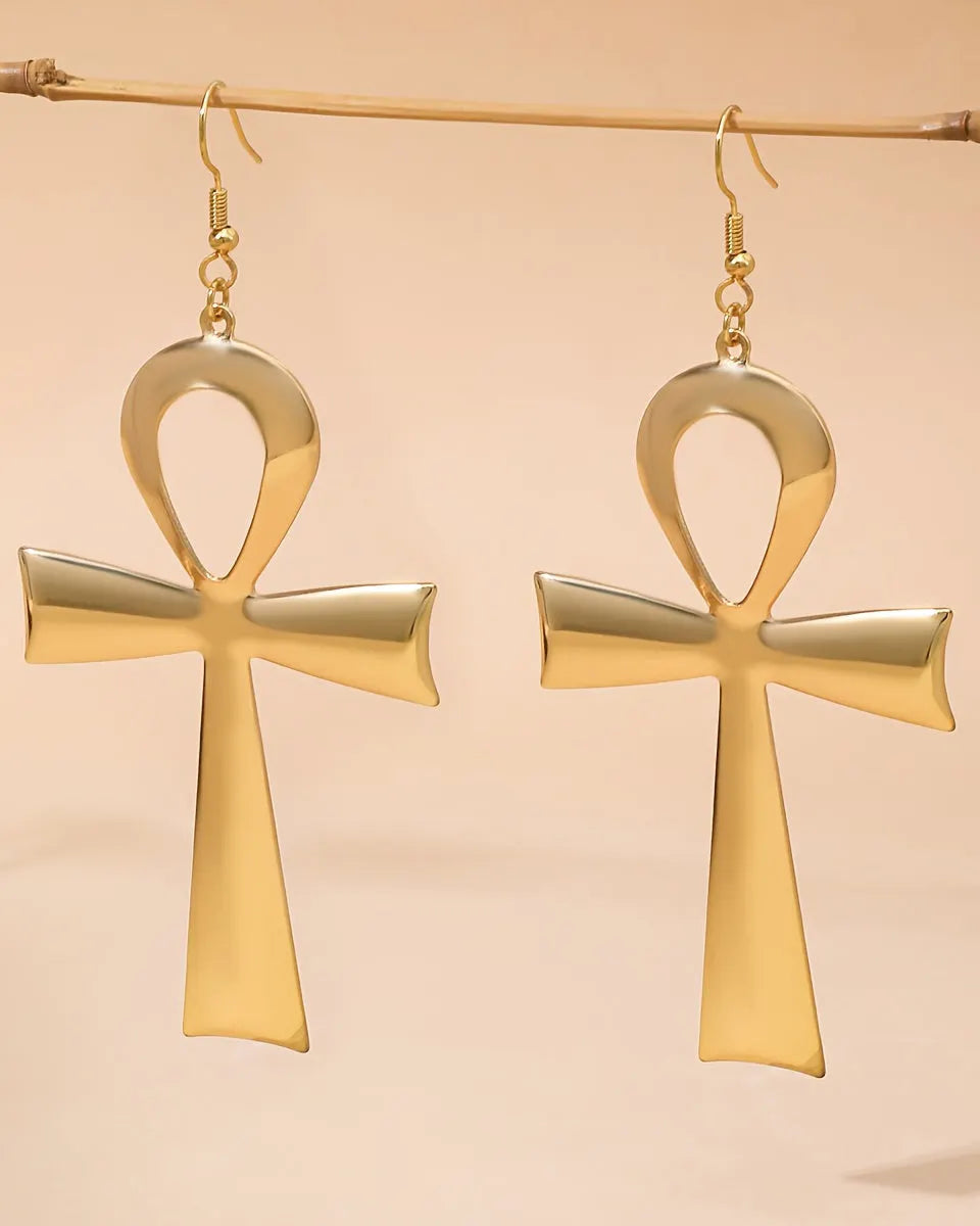 Ancient Egyptian Cross Metal Earrings