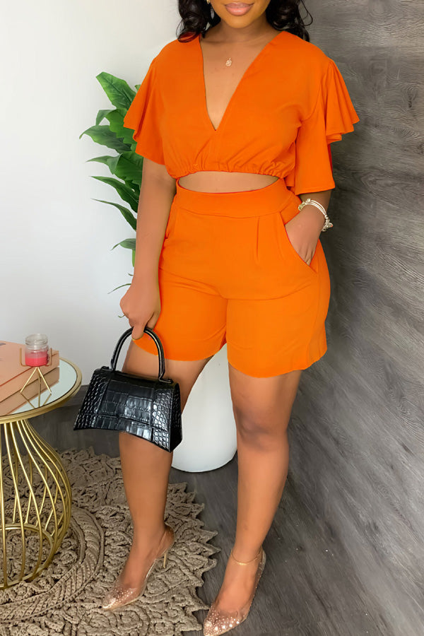 Bright V Neck Top & Shorts Set