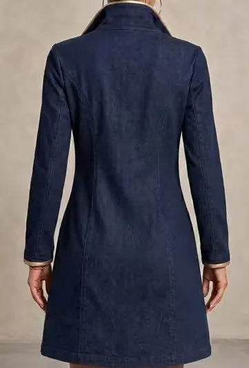 Navy Zip-Front Gold Ring Hem Mini Dress