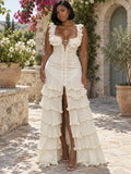 Ruffle Strap Lace-Up Tiered Maxi Dress