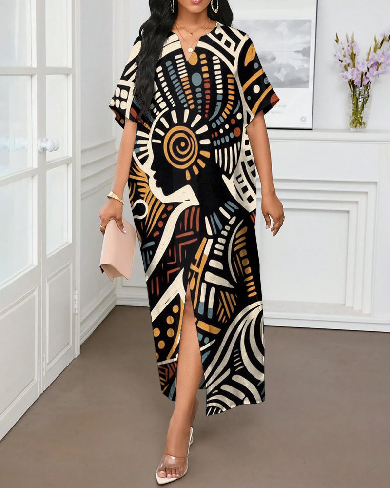 Tribal Black Woman V-neck Casual Elegant Dress