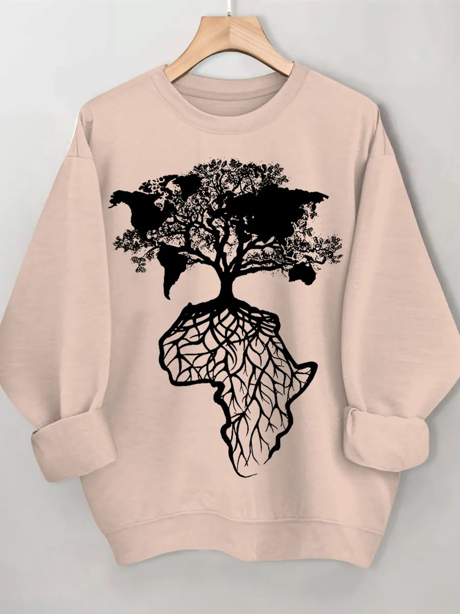 Women's Africa Is The Root Of The World Art Print Cotton Long Sleeve Thin Sweatshirt