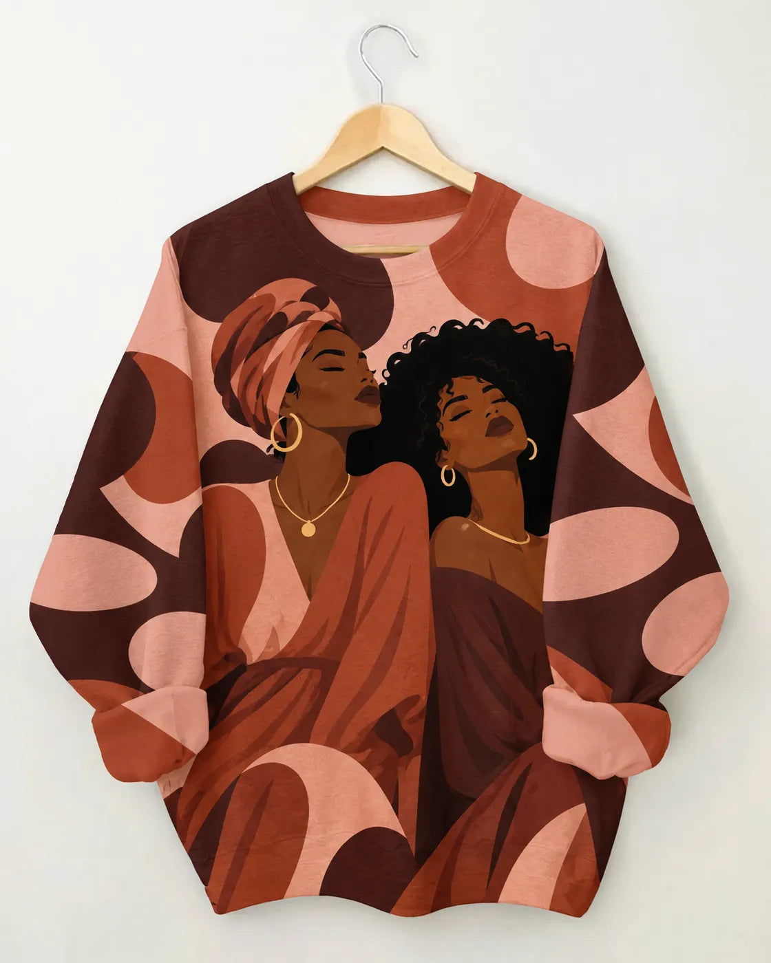 Rust Pink Abstract Two Women Graphic Sweatshirt