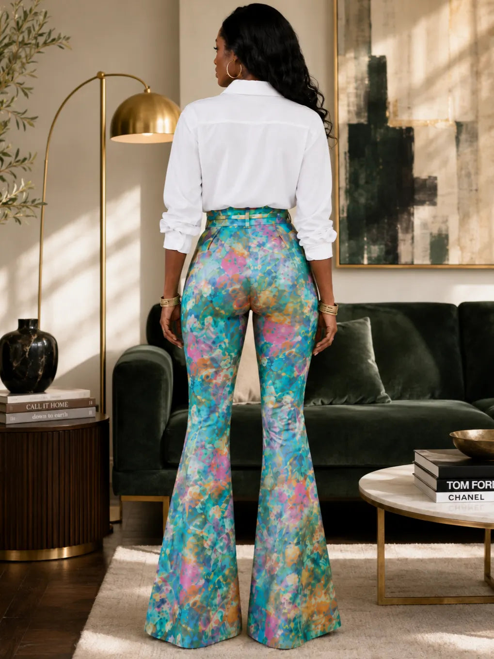 Floral Print High-Waist Flare Leg Pants