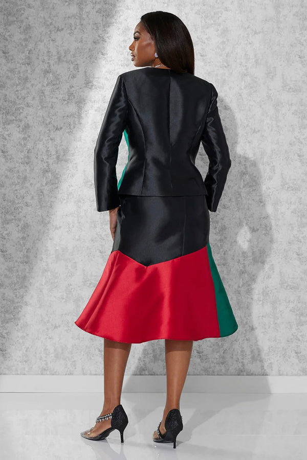 Chic Colorblock Jacket & Flounce Skirt Set