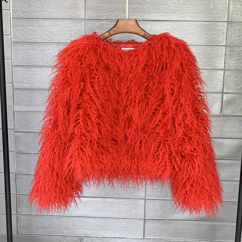 Fur Faux Fur Coat Korean Style Pure Color Tan Wool Women's Short