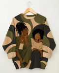 Olive Beige Abstract Two Women Graphic Sweatshirt