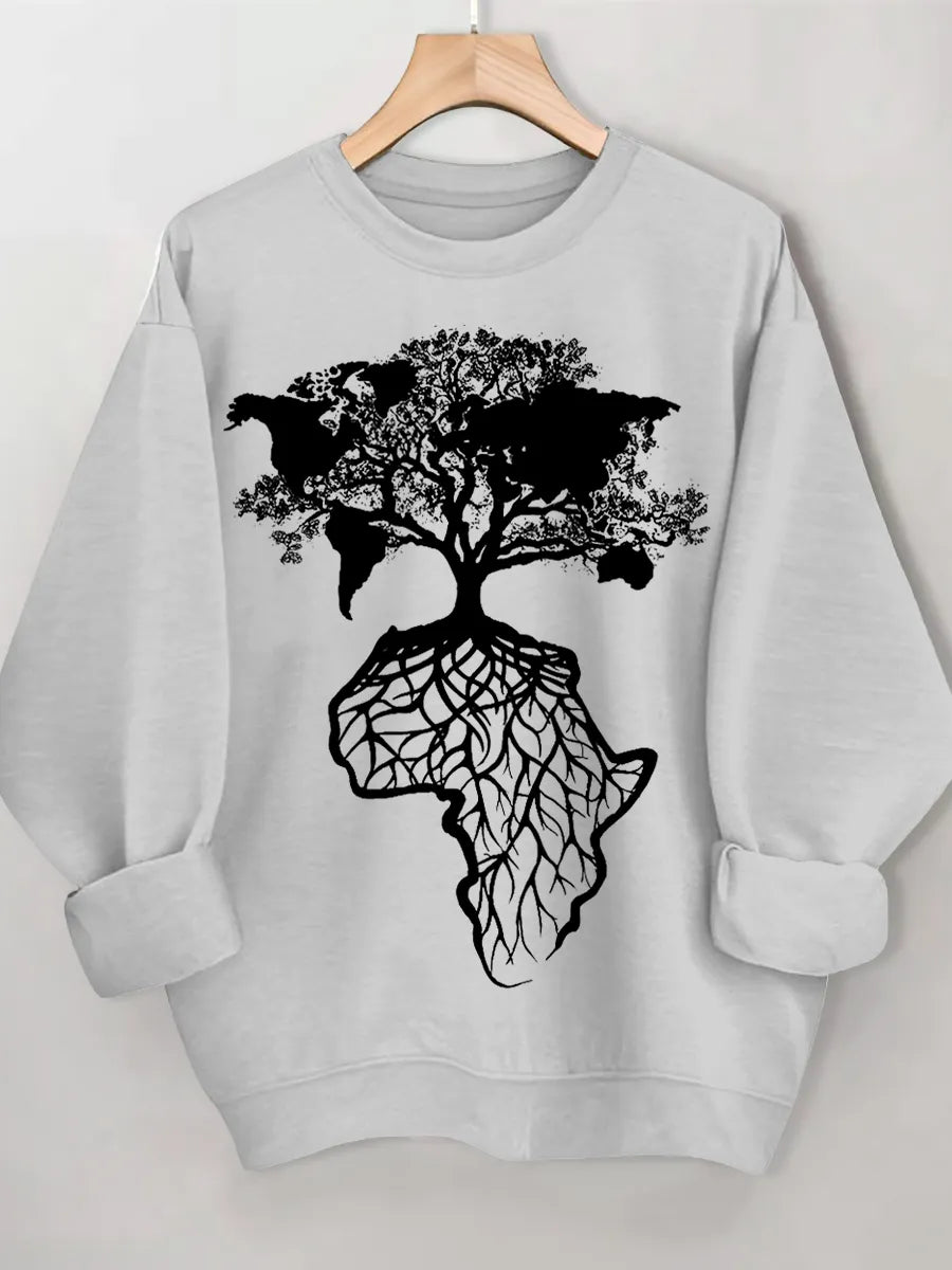 Women's Africa Is The Root Of The World Art Print Cotton Long Sleeve Thin Sweatshirt