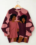 Pink Burgundy Abstract Two Women Graphic Sweatshirt