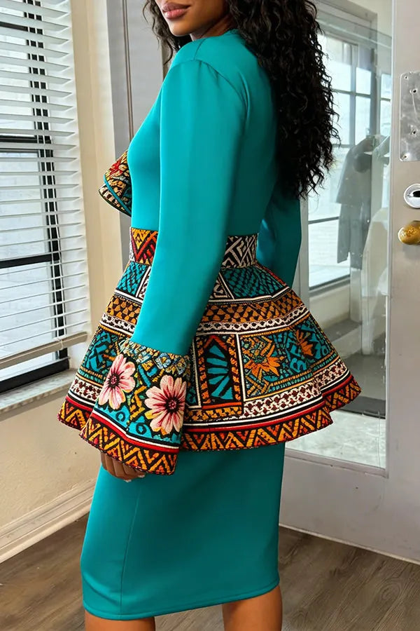 Stylish Multi-Layered Ruffle Ankara Print Trim Dress