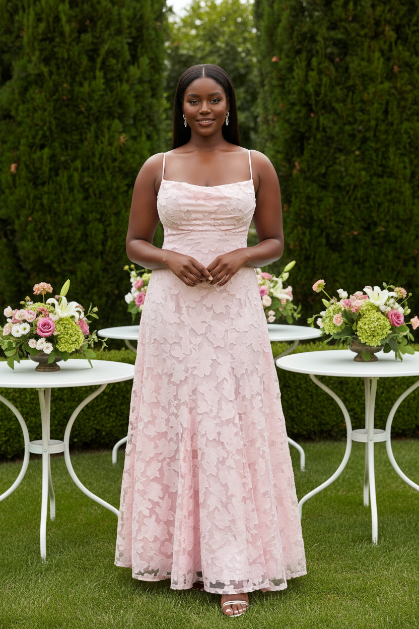 Floral Lace Appliqué Spaghetti Strap Maxi Dress