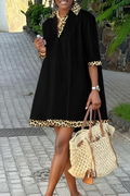 Leopard Print Trim Glamour Shirt Dress
