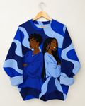 Blue Abstract Wave Two Women Graphic Sweatshirt