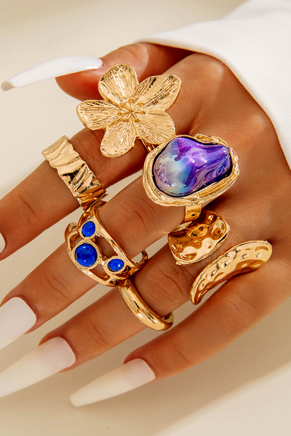 Fashionable Rhinestone Baroque Pearl Glazed Geometric Rings Set