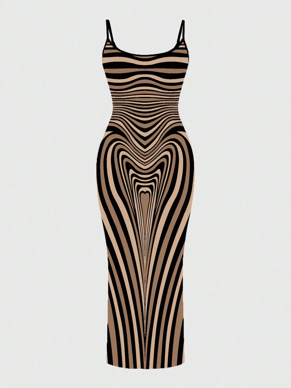 Sexy Color-blocked Wavy Stripes Print Spaghetti Strap Bodycon Maxi Dress
