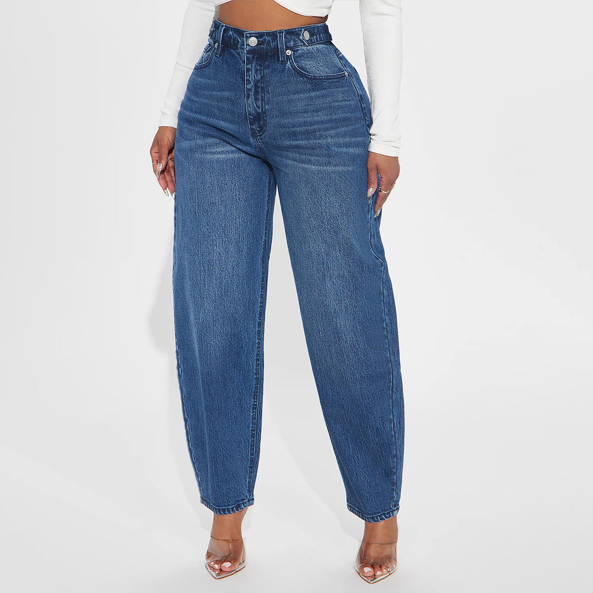 Washed-Blue Retro Flared Denim Jeans
