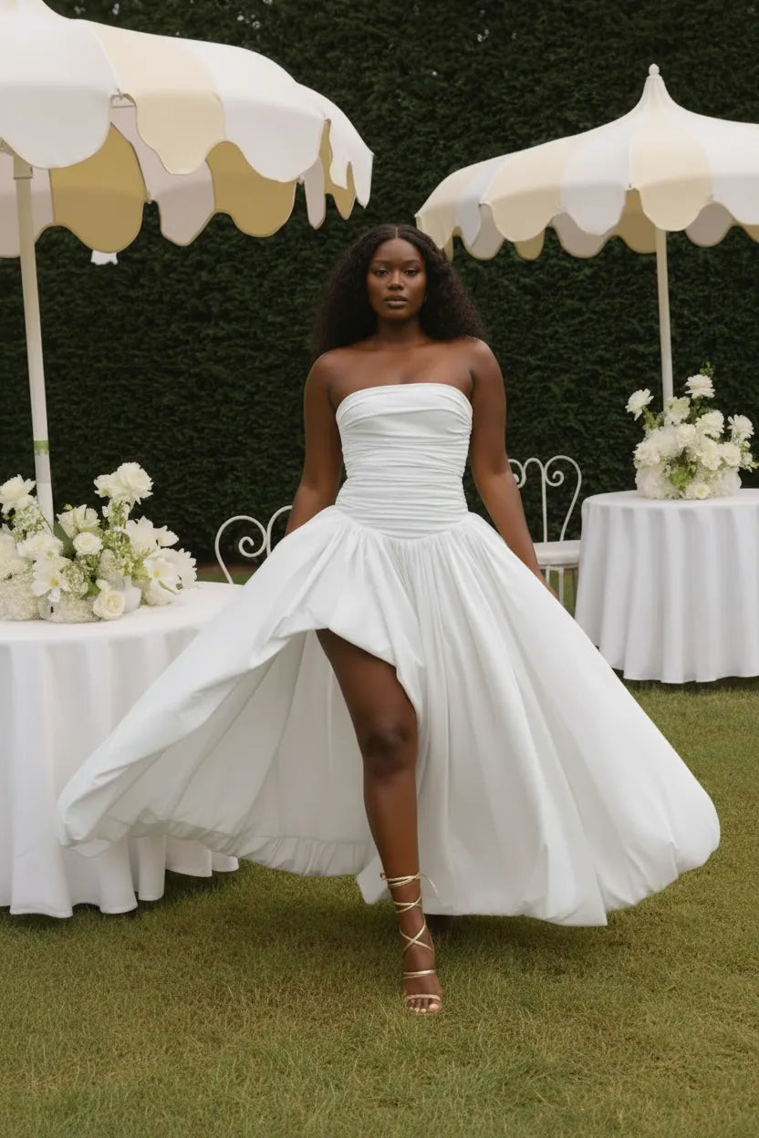 Strapless Ruched Ball Gown Dress