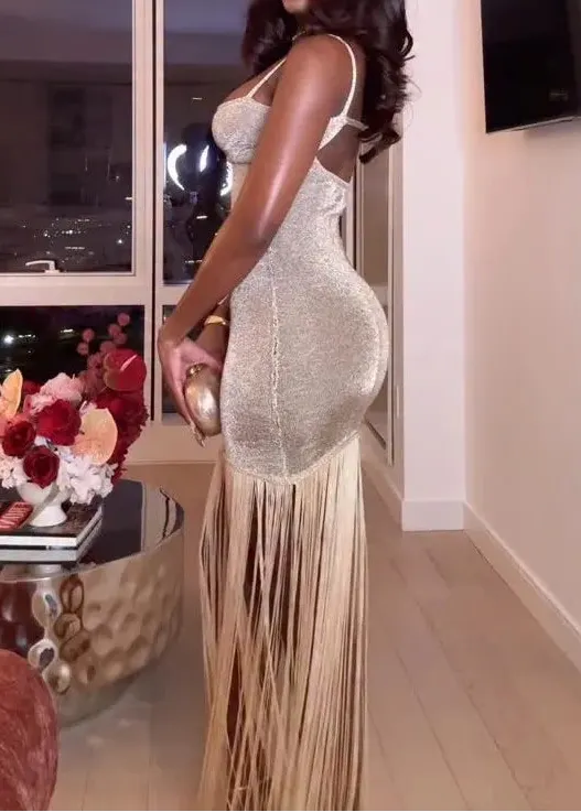 Sexy Sling Slim-Fitting Patchwork Tassel Dress