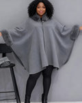 Autumn And Winter Large Rabbit Fur Collar Mid-length Woolen Coat Elegant Cape Shawl Hepburn Style Woolen Large Size Coat