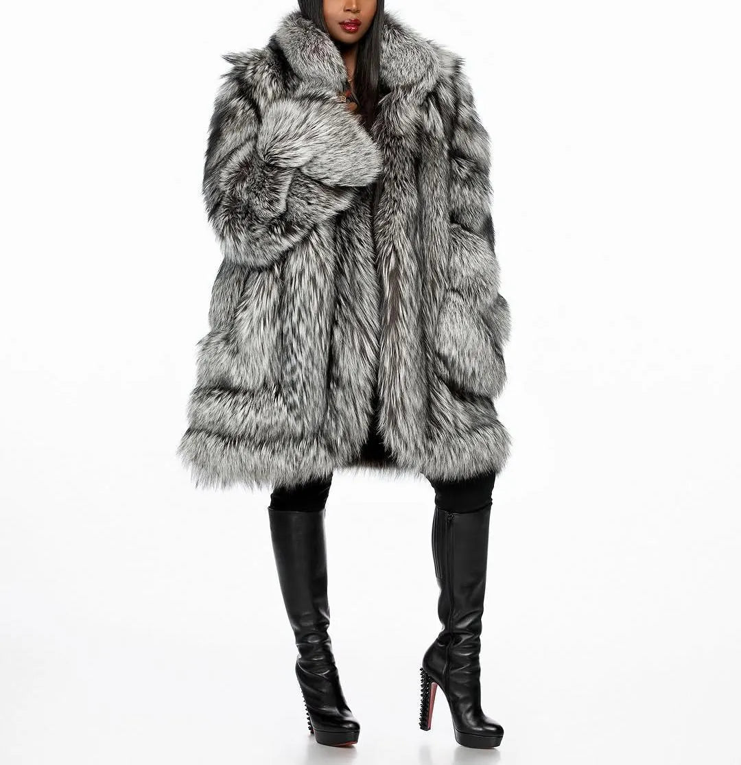 Women's mid-length eco-friendly fur coat