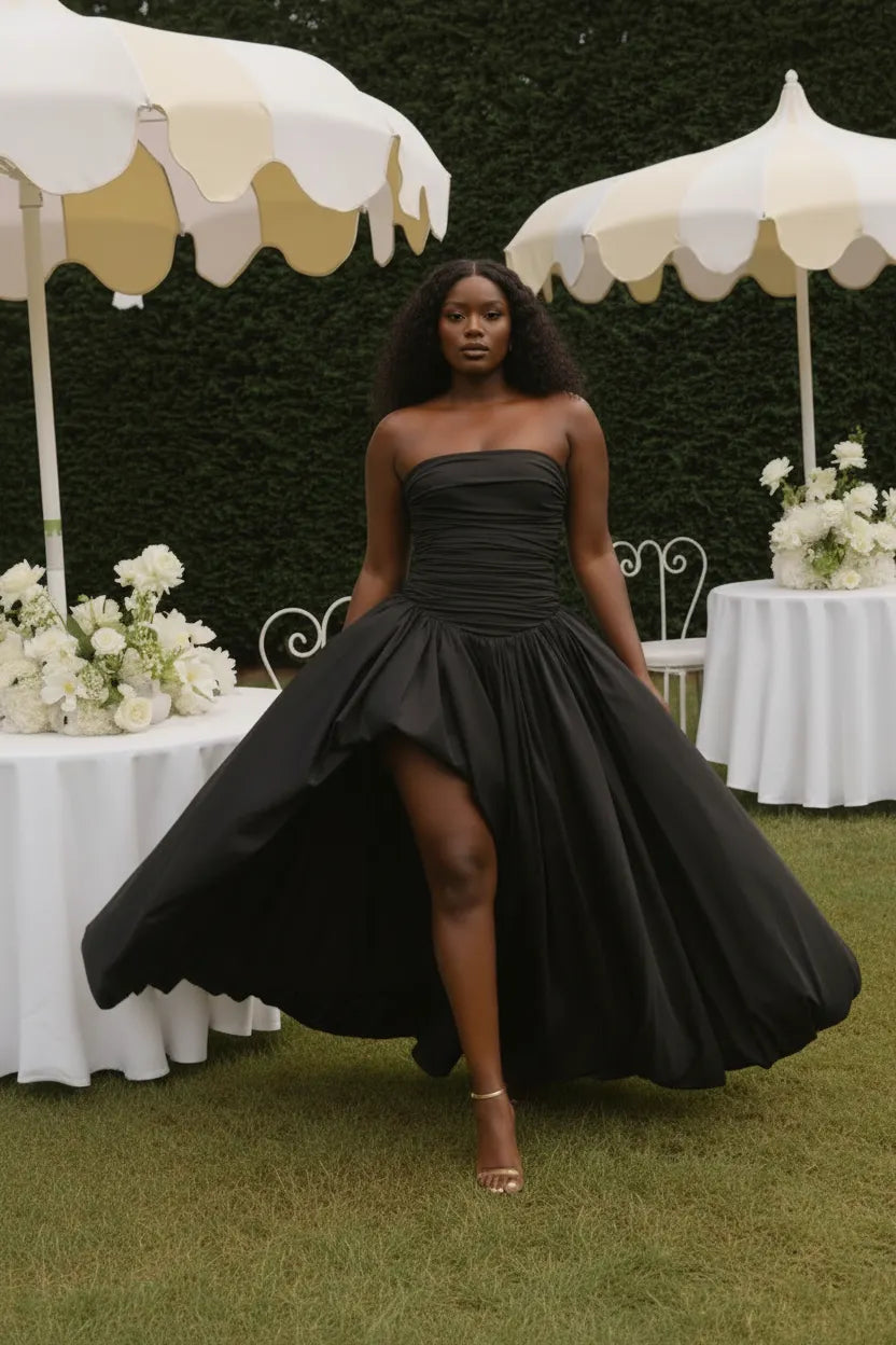 Strapless Ruched Ball Gown Dress
