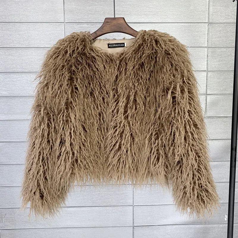 Fur Faux Fur Coat Korean Style Pure Color Tan Wool Women's Short