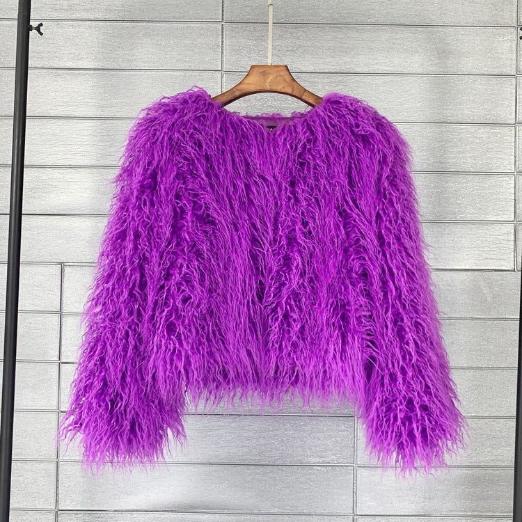Fur Faux Fur Coat Korean Style Pure Color Tan Wool Women's Short