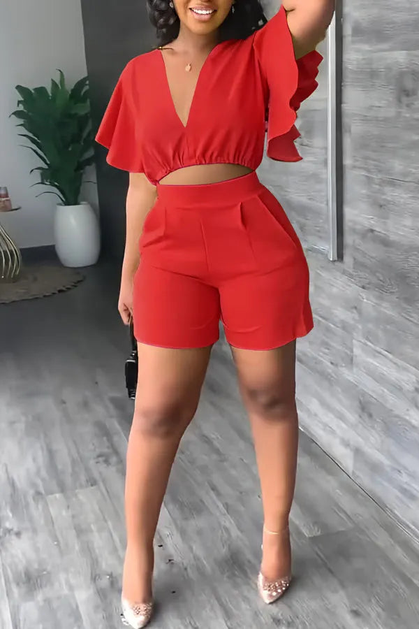 Bright V Neck Top & Shorts Set