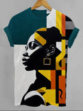Women's Black Woman Color Block Print Juneteenth Casual T-Shirt
